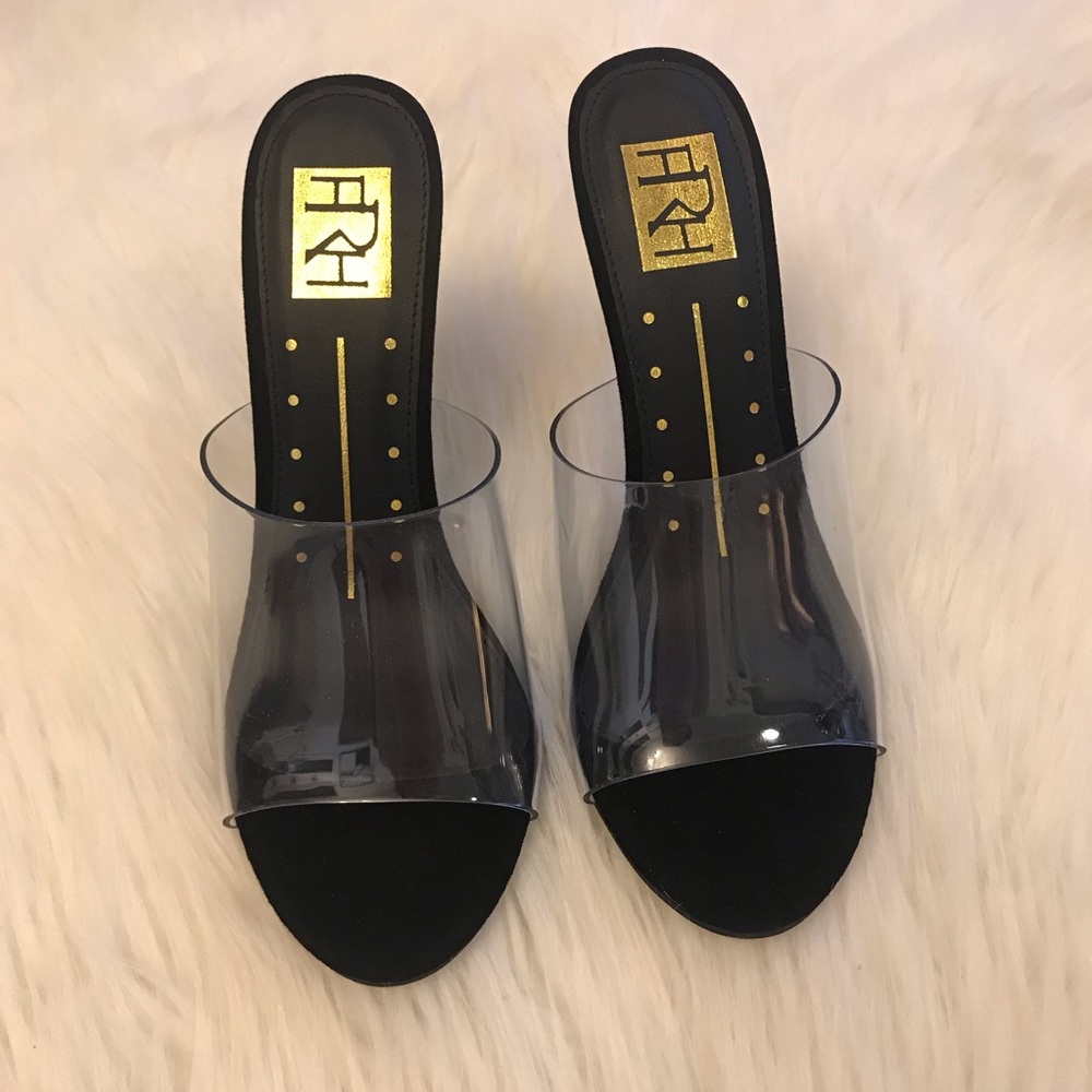 Kylie Clear Black Suede Heeled Mules - Picture 4 of 8